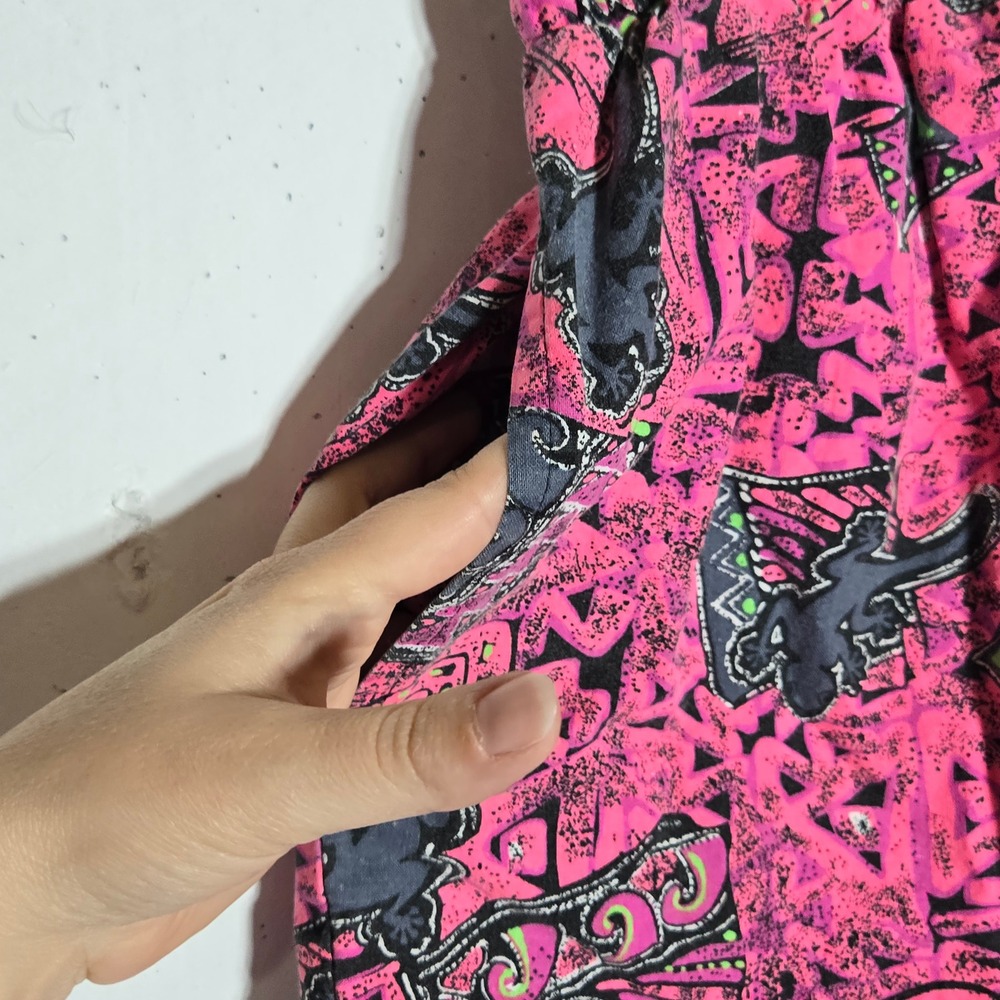 Vintage 90s Aloha Hawaiian Baggy Womens Pink Lizard Geometric Print Shorts Retro - Picture 3 of 8